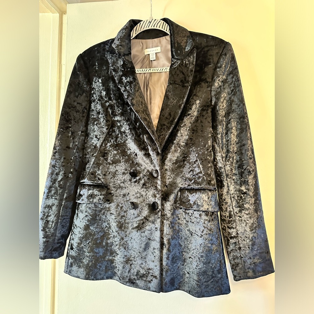 Dark Blue Faux Velvet Pantsuit